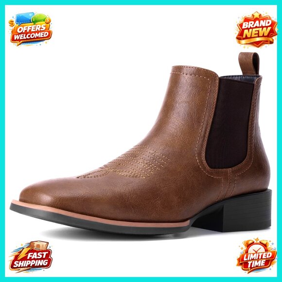 Men's Square Toe Chelsea Ankle Boots Western Style Casual Retro
